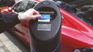 Polar Plus electric charging card used on a public floor mounted charge fastpost