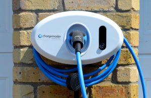 Blue cabled Chargemaster tethered white homecharge unit