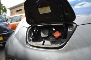 Nissan Leaf electric car charging socket area