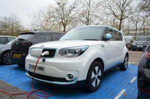 Kia Soul plugged in at Chargemaster fastpost chargepoint