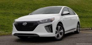 Hyundai Ioniq hybrid plug in electric vehicle front side view
