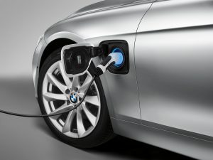 BMW 330e illuminated electric car charge socket and plug in lead