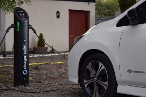 Nissan charging at chargemaster floor mounted fast post
