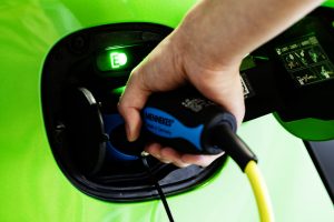 Smart for Four electric car charge plug and socket in action