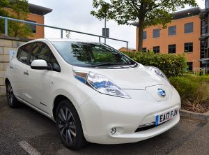 Nissan Leaf at electric vehicle charge point