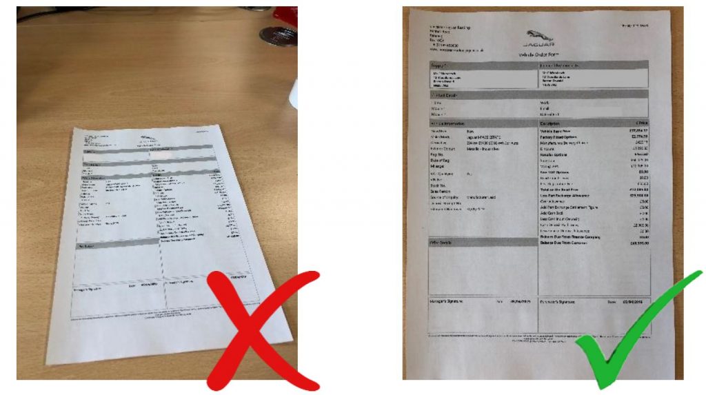 Example of PDF scan of car order form